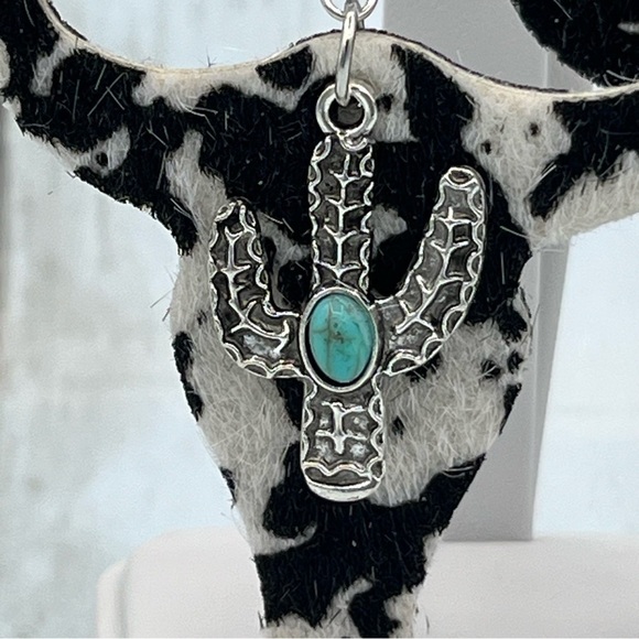 Southwest Cactus Turquoise Inlaid Earrings - Brand New - Picture 8 of 8